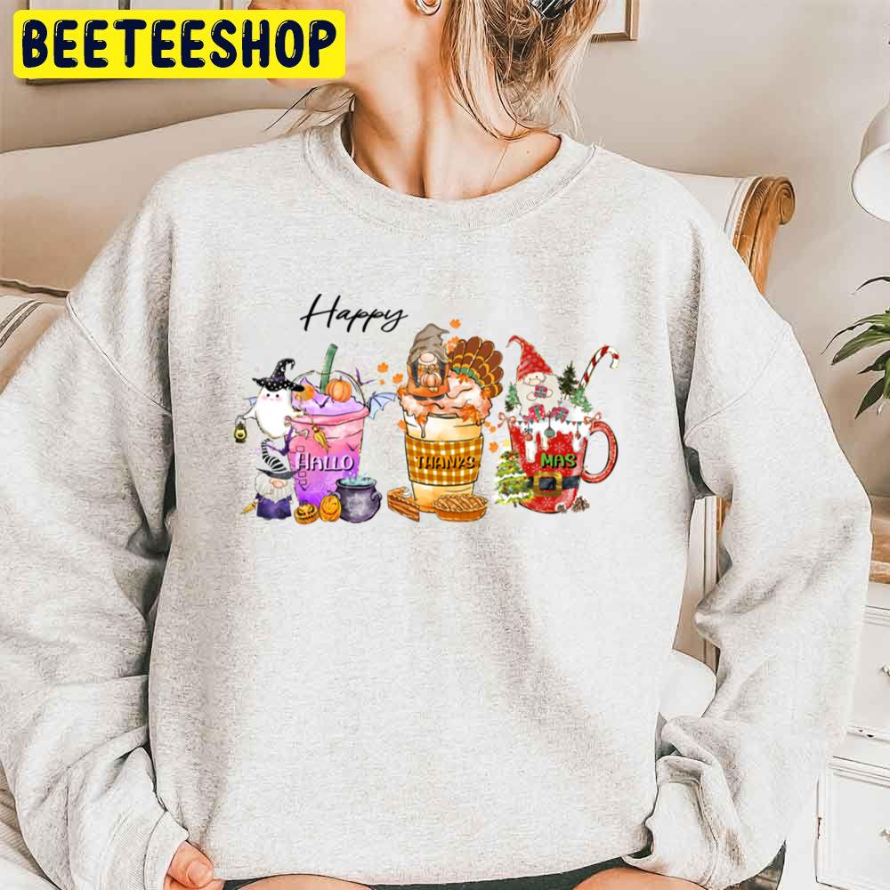 Cute Boo Gnome Turkey And Santa Happy Hallothanksmas Trending Unisex Sweatshirt