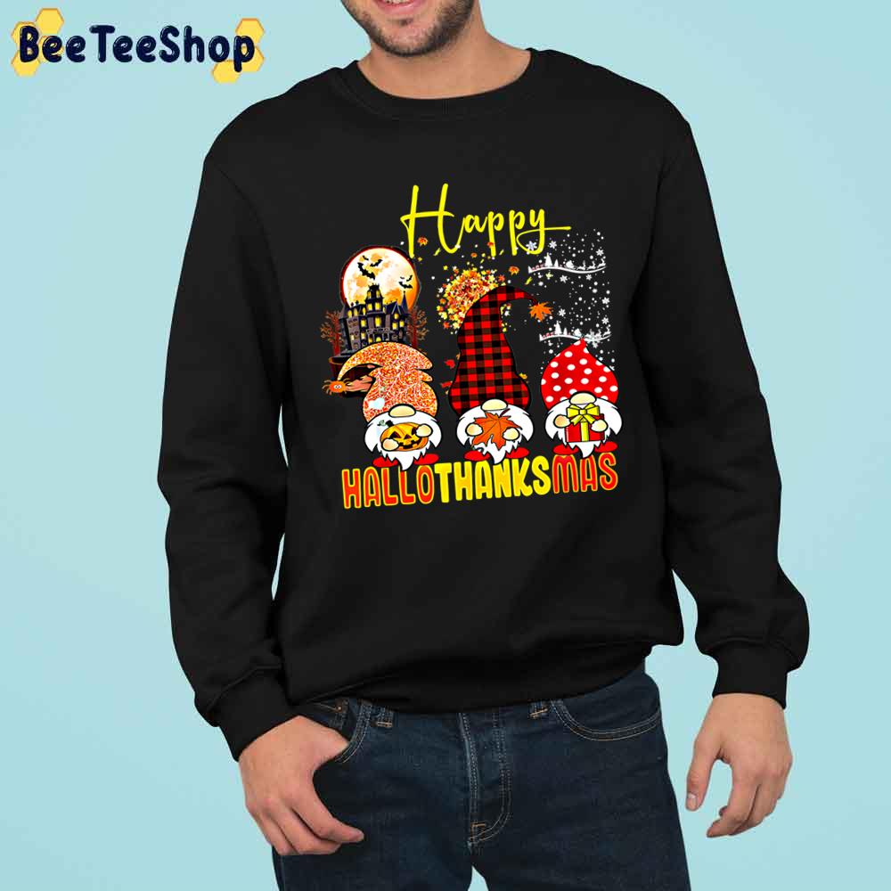 Cute Pattern Gnomes Happy Hallothanksmas Trending Unisex Sweatshirt