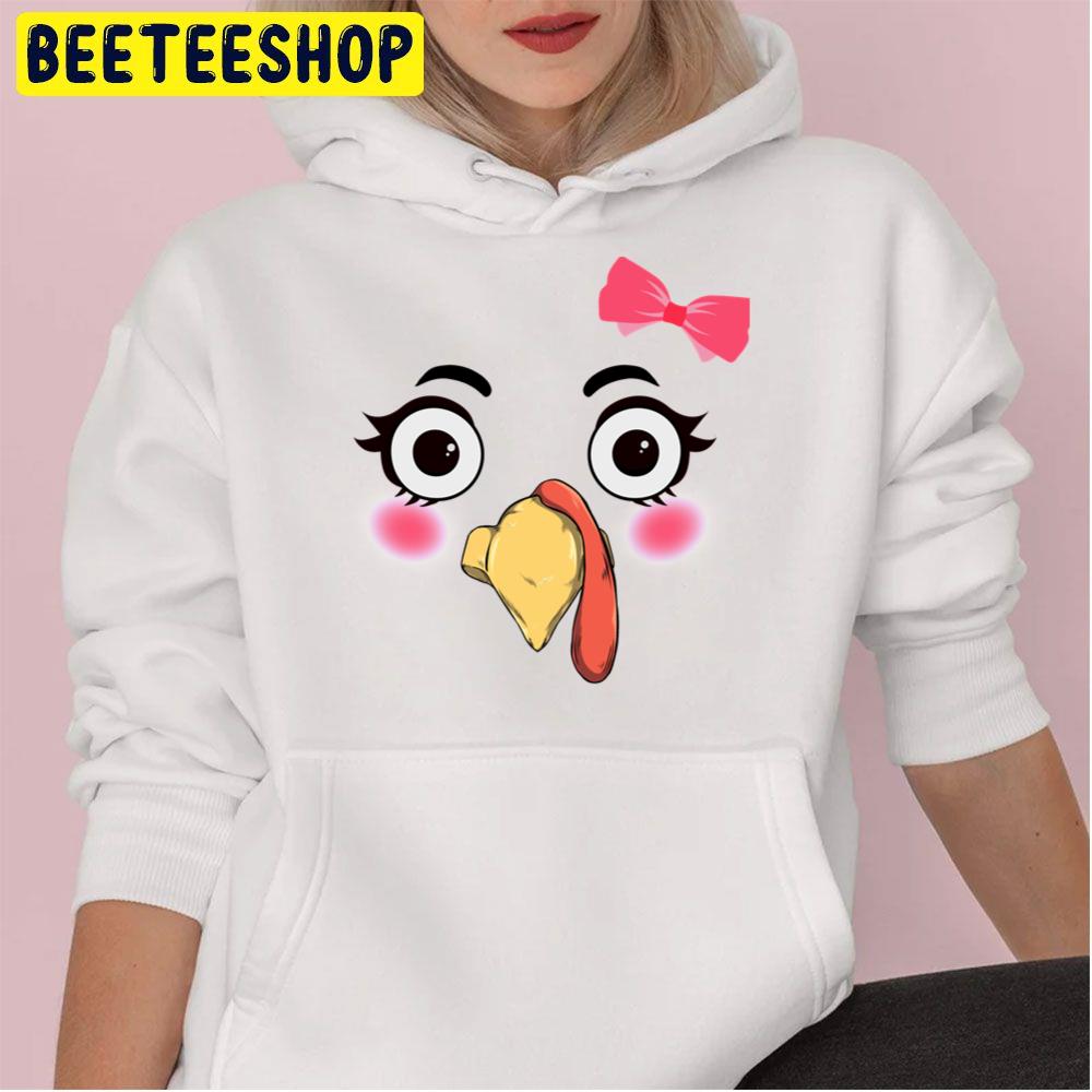 Cute Turkey Face With Red Cheeks And Pink Bow Funny Thanksgiving Trending Unisex Hoodie