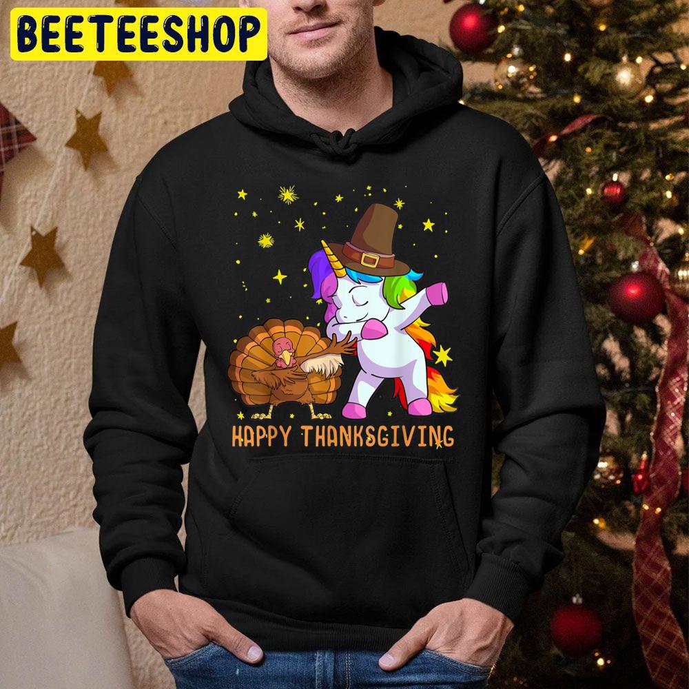 Cute Unicorn And Turley Dabbing Thanksgiving Trending Unisex Hoodie