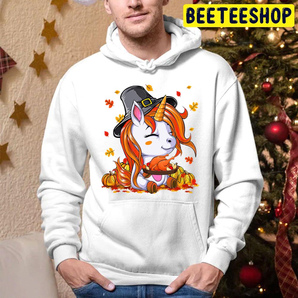 Cute Unicorn Candy Corn Happy Thanksgiving Fall Trending Unisex Hoodie