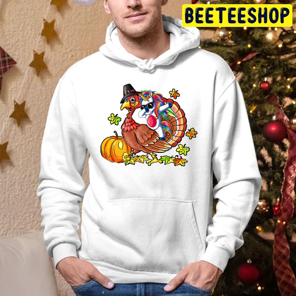 Dabbing Unicorn Turkey Riding Thanksgiving Trending Unisex Hoodie