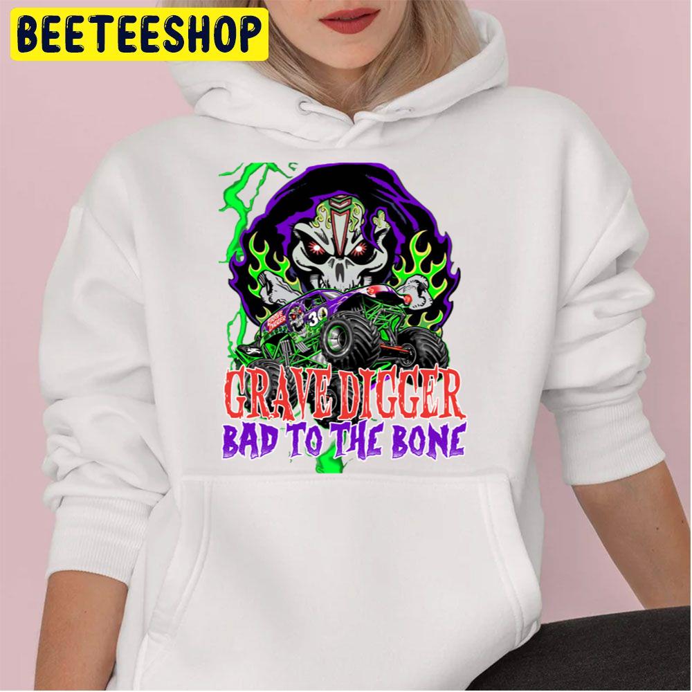 Digital Art Grave Digger Bad To The Bone Monster Jam Grave Digger Monster Truck Fanart Trending Unisex Hoodie