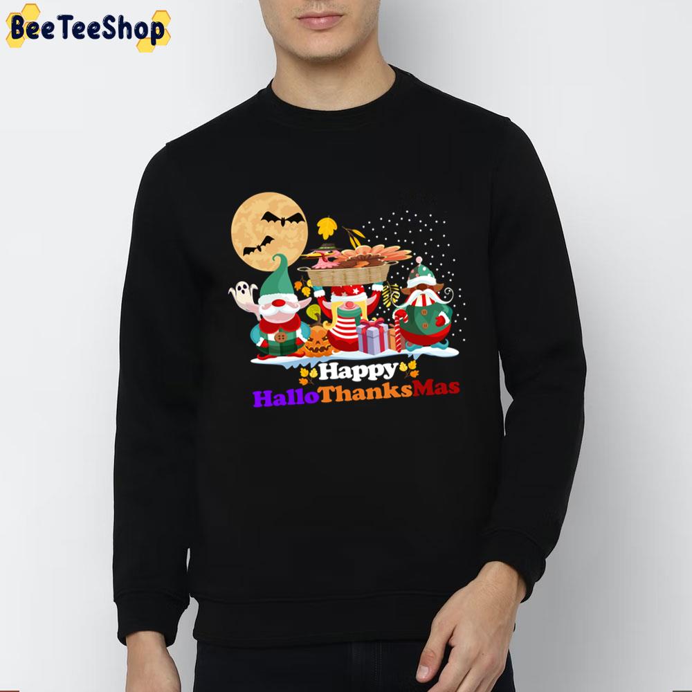 Digital Art Halloween Thanksgiving Christmas Happy Hallothanksmas Gnomes Trending Unisex Sweatshirt