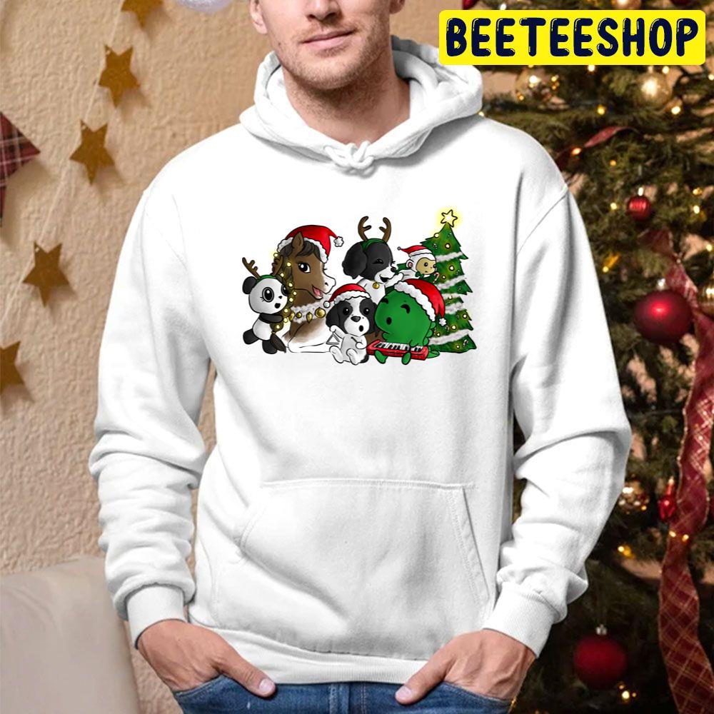 Dino And Panda Caroling With Friends Christmas Trending Unisex Hoodie