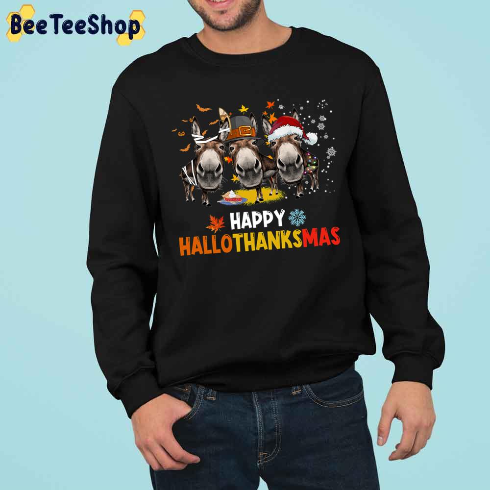 Donkey Happy Hallothanksmas Halloween Thanksgiving Christmas Trending Unisex Sweatshirt