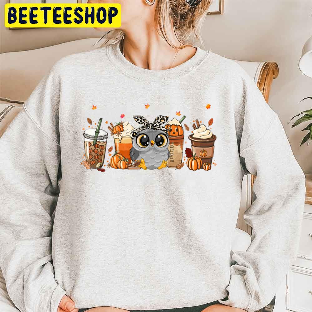 Fall Coffee Pumpkin Spice Latte Autumn Owl Trending Unisex Sweatshirt