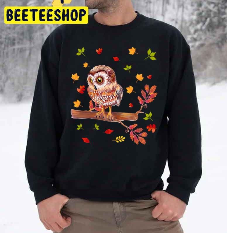 Fall Leaves Owl Lover Thanksgiving Trending Unisex Sweatshirt