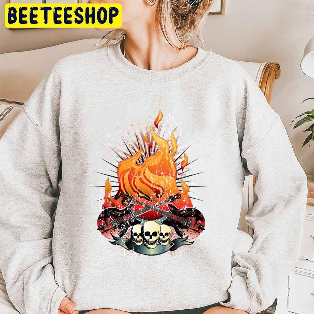 Fire Guitar Anf Skull Art Trending Unisex Sweatshirt