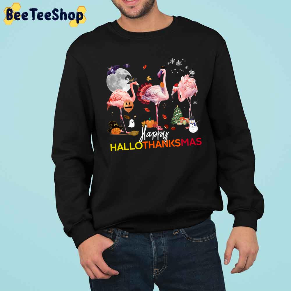 Flamingo Happy Thanksmas Hallothanksmas Trending Unisex Sweatshirt