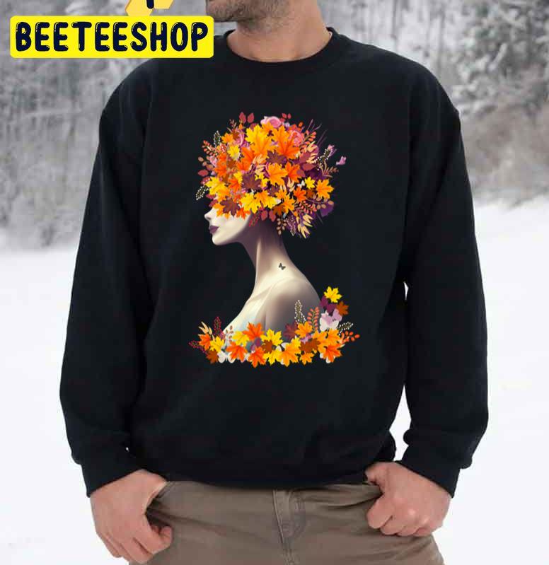 Floral Lady Cute Girl With Autumn Leaves Trending Unisex Sweatshirt