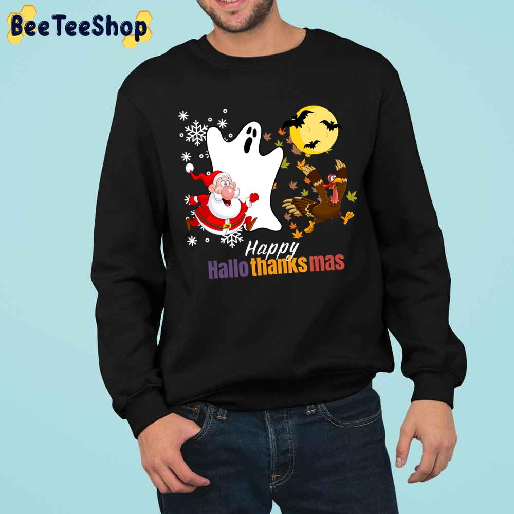 Funny Boo Santa And Turkey Happy Hallothanksmas Trending Unisex Sweatshirt