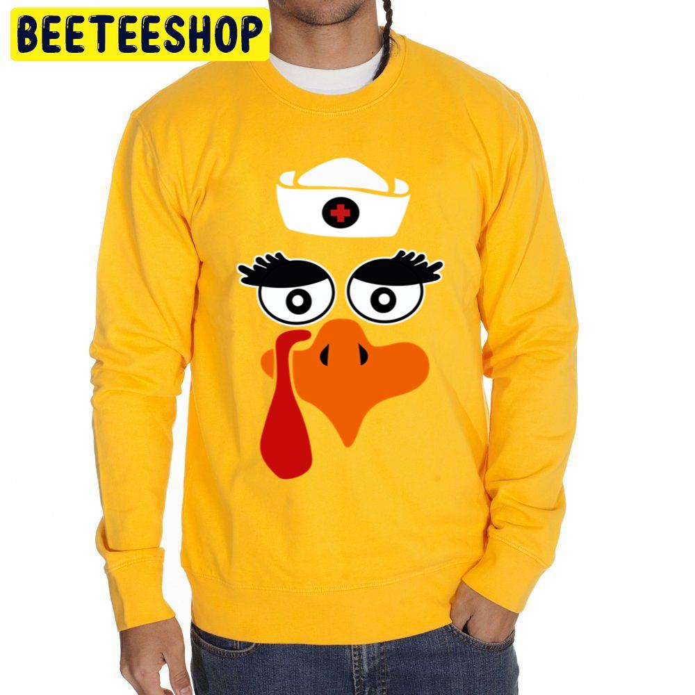 Funny Thanksgiving Nurse Turkey Cartoon Trending Unisex Sweatshirt