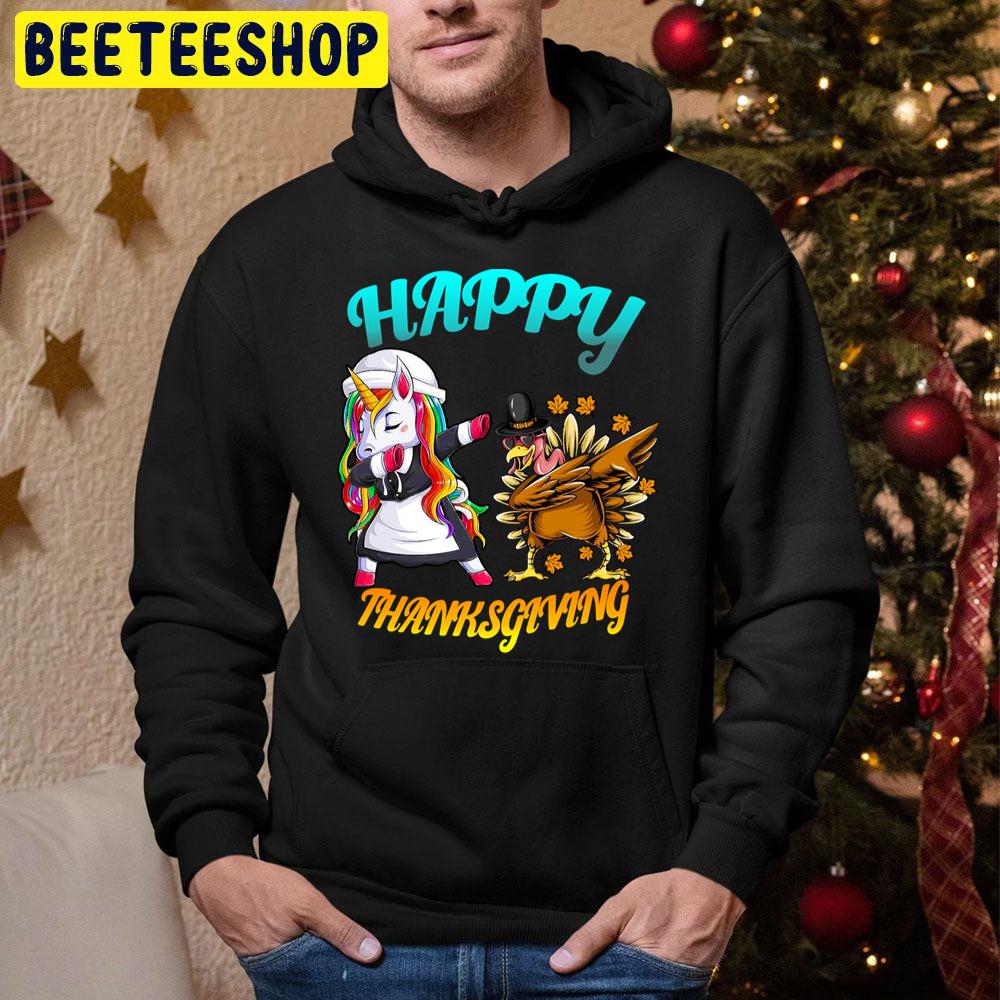 Funny Thanksgiving Unicorn Dabbing Dance Trending Unisex Hoodie