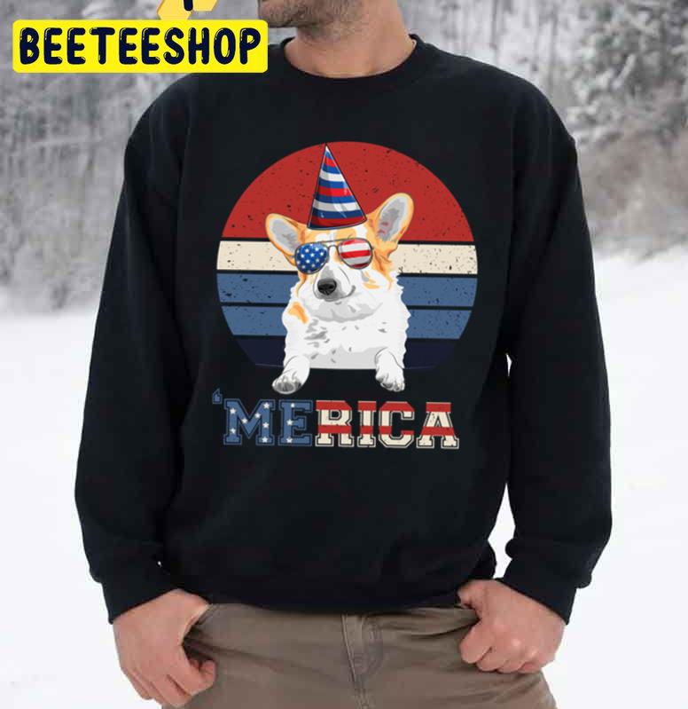 Funny Vintage Corgi Dog American Flag 4th Of July Dog Lover Trending Unisex Sweatshirt