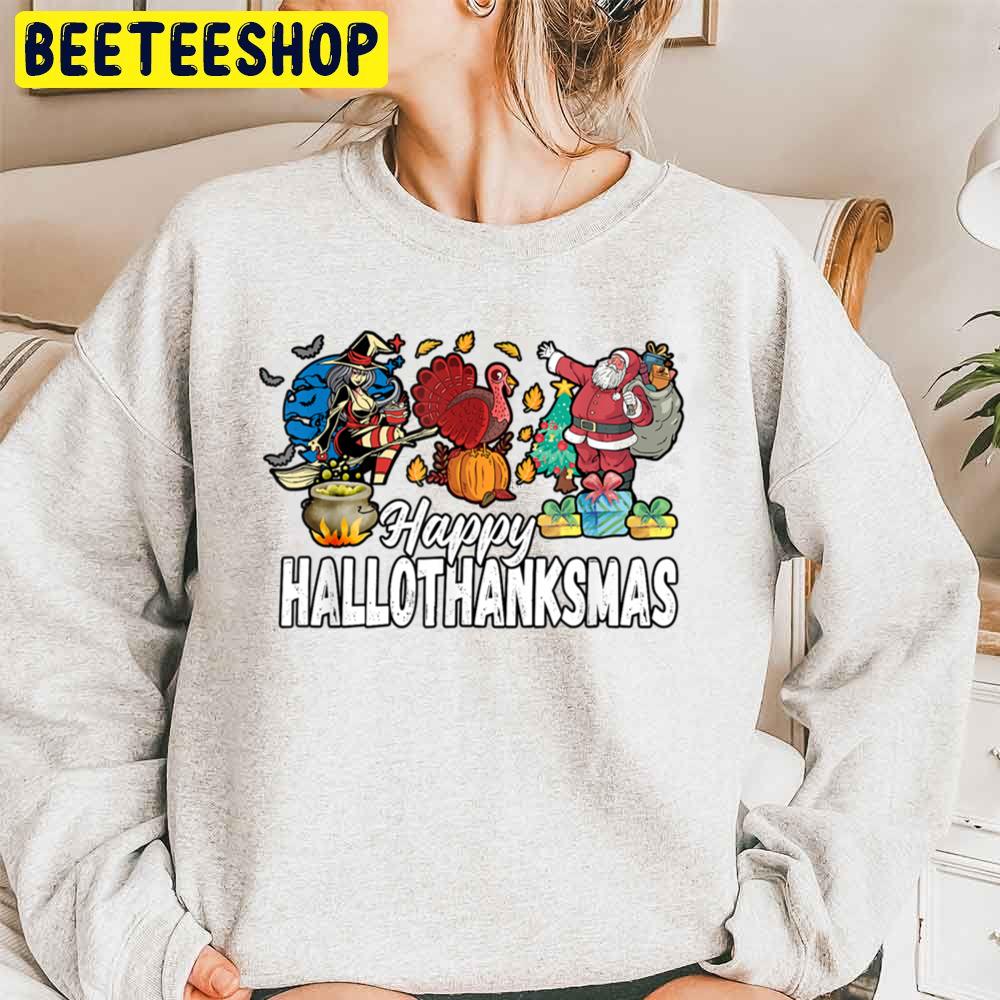 Funny Witch Turkey And Santa Happy Hallothanksmas Trending Unisex Sweatshirt