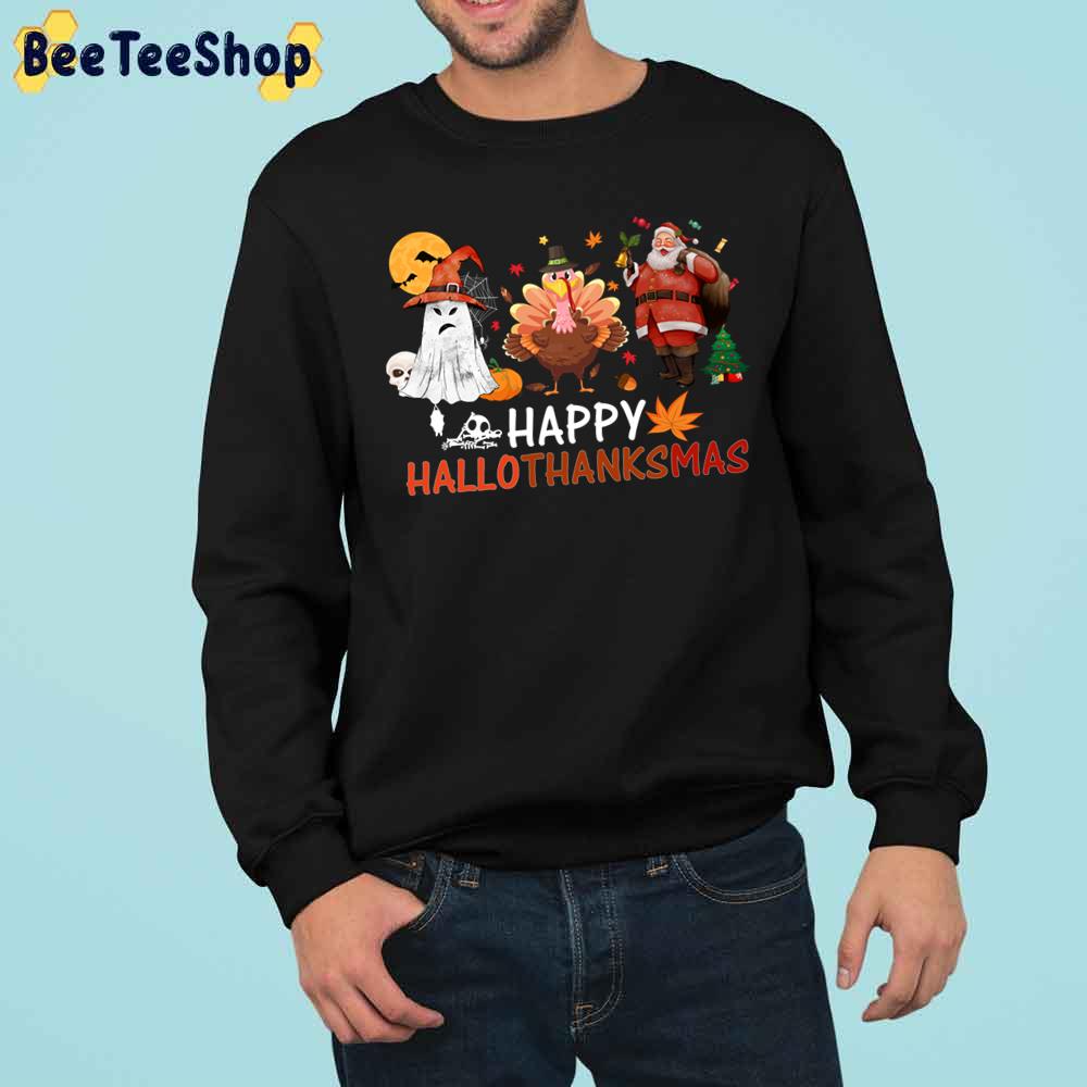 Ghost Turkey And Santa Claus Happy Hallothanksmas Halloween Thanksgivings Trending Unisex Sweatshirt