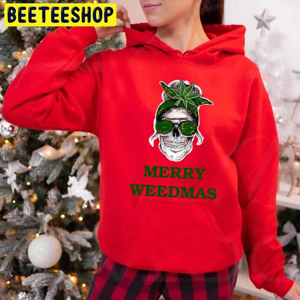 Girl Skull Merry Weedmas Christmas Trending Unisex Hoodie