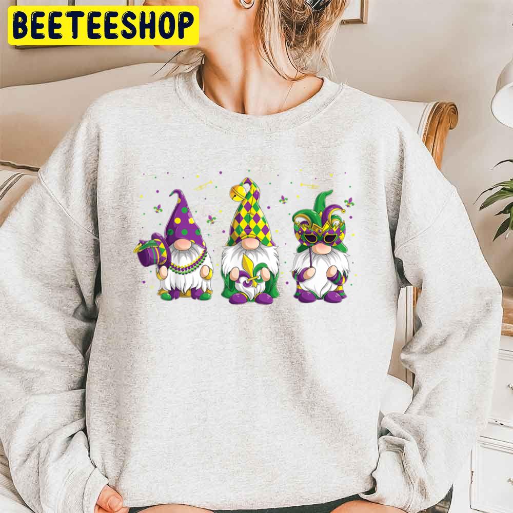 Gnomes Jester Beads And Mask Mardi Gras Gnomes Carnival Trending Unisex Sweatshirt