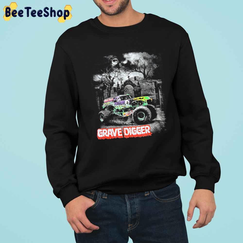 Grave Digger Vintage Monster Truck In Scary Night Trending Unisex Sweatshirt