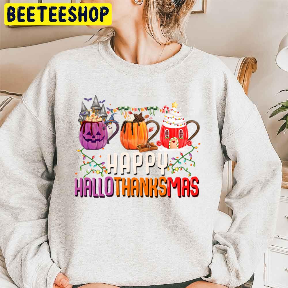 Hallothanksmas Coffee Happy Halloween Thanksgiving Christmas Trending Unisex Sweatshirt