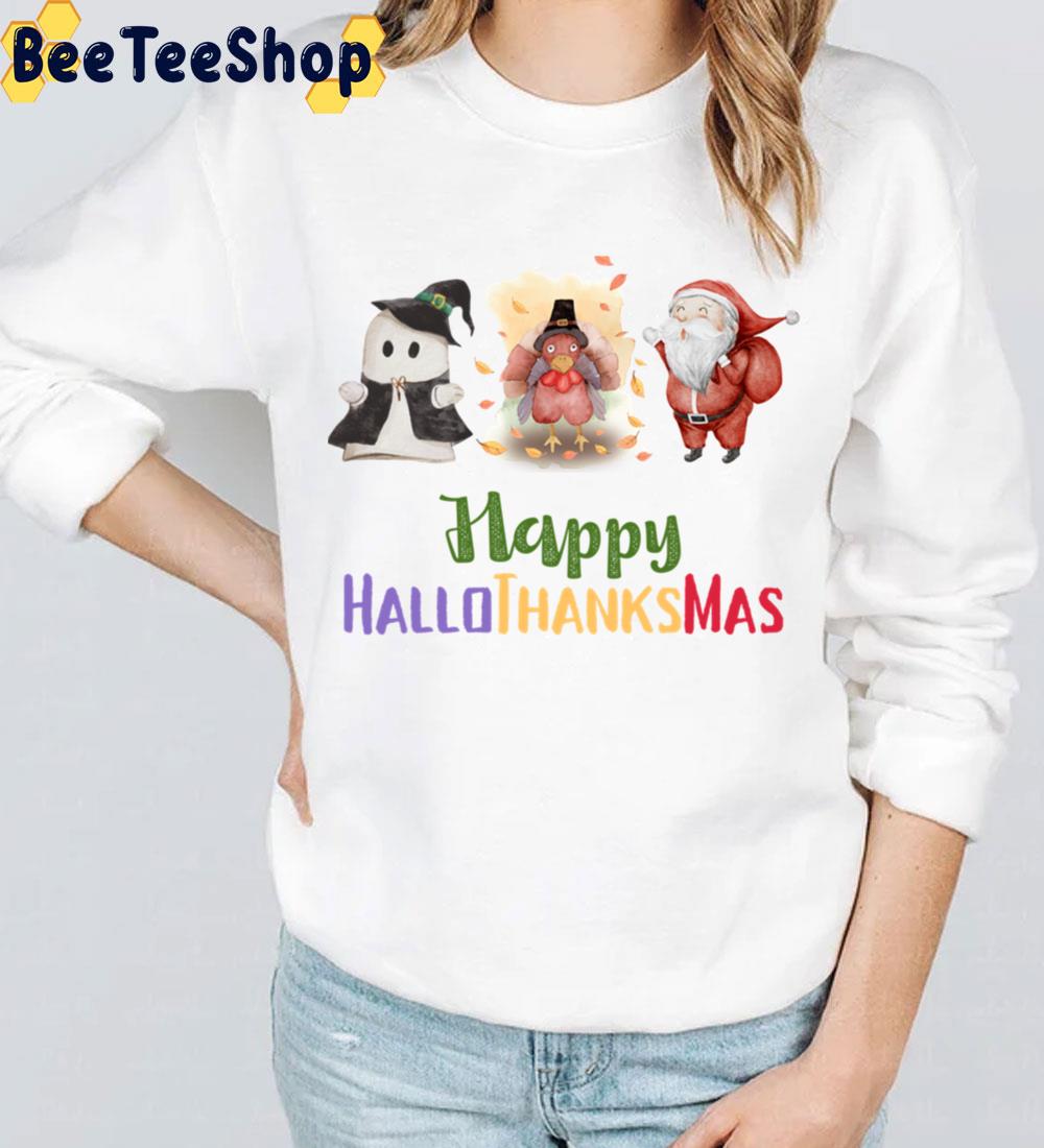 Happy Hallothanksmas Boo Turkey Santa Trending Unisex Sweatshirt