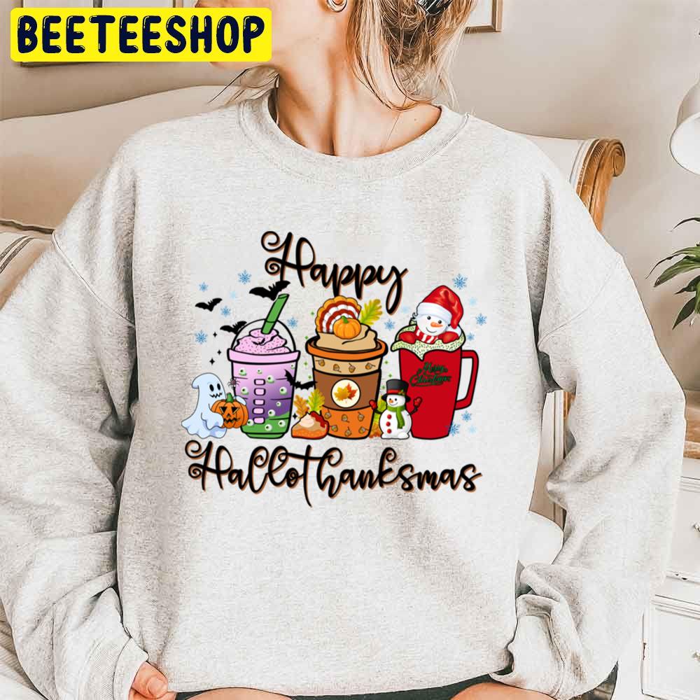 Happy Hallothanksmas Coffee Drinking Trending Unisex Sweatshirt