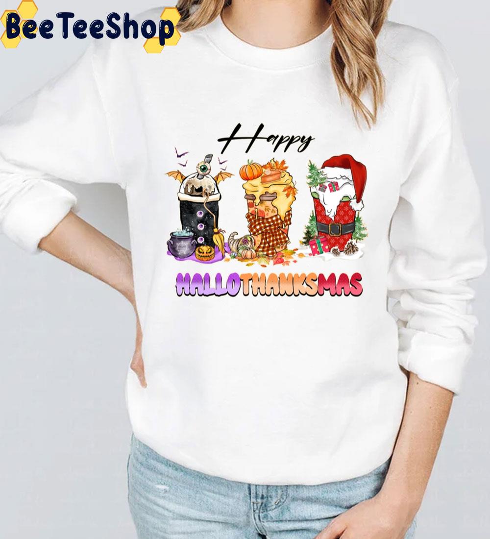 Happy Hallothanksmas Coffee Graphic Trending Unisex Sweatshirt