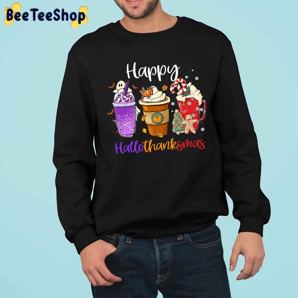 Happy Hallothanksmas Coffee Latte Halloween Thanksgiving Trending Unisex Sweatshirt