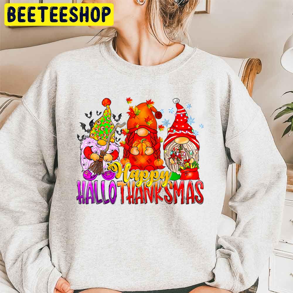 Happy Hallothanksmas Gnomes Colorful Trending Unisex Sweatshirt