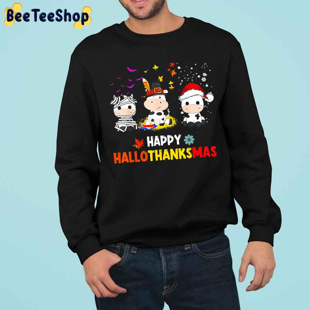 Happy Hallothanksmas Santa Cow Halloween Thanksgiving Trending Unisex Sweatshirt