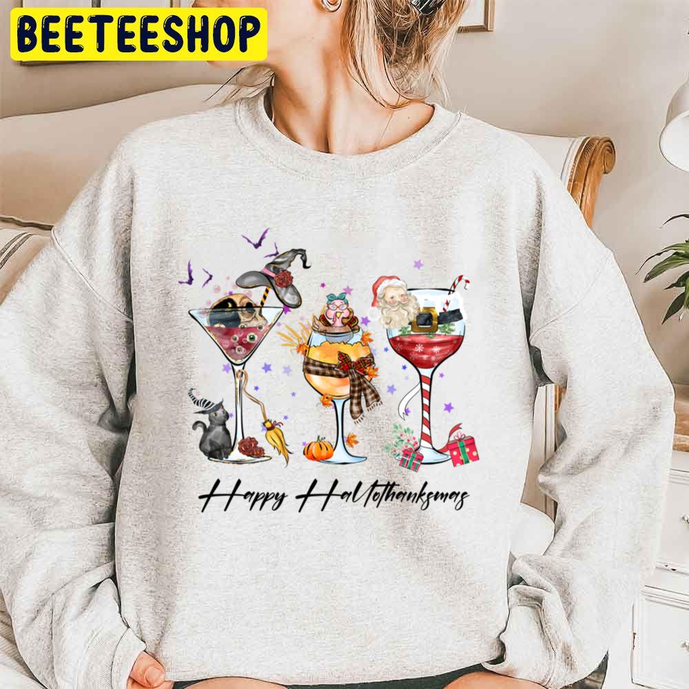 Happy Hallothanksmas Wine Glasses Trending Unisex Sweatshirt