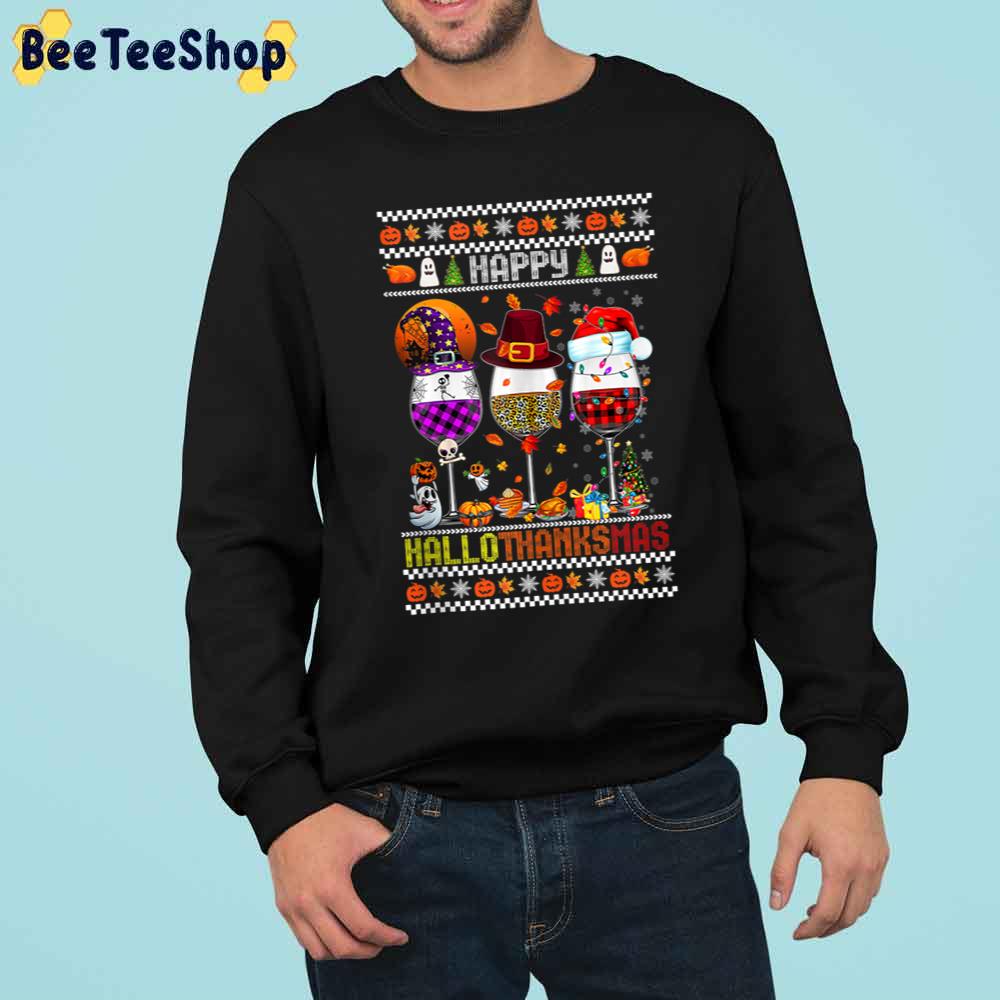 Happy Hallothanksmas Wine Knit Pattern Trending Unisex Sweatshirt