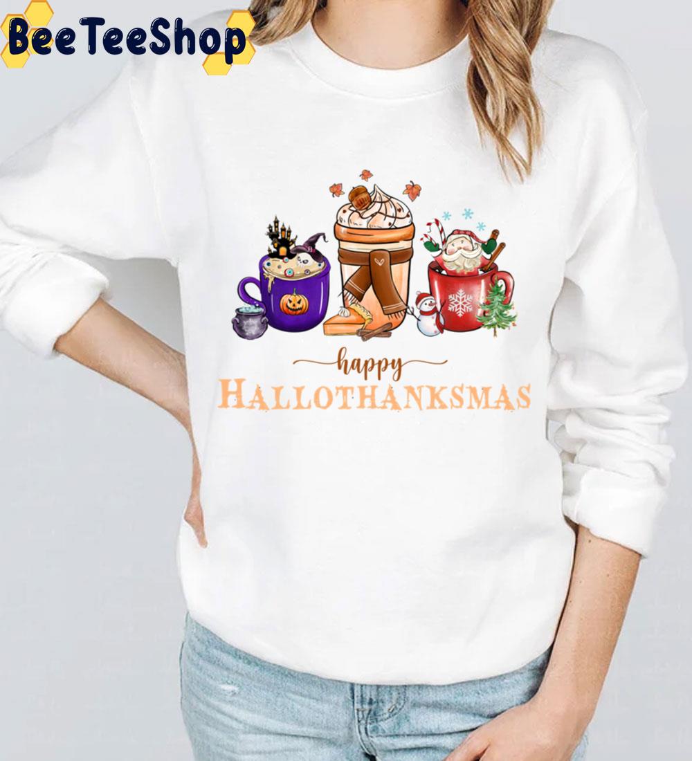 Happy Hallothanksmas With Coffee Cup Trending Unisex Sweatshirt