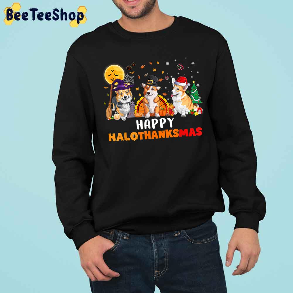 Happy Hallothanksmas With Corgi Dogs Trending Unisex Sweatshirt