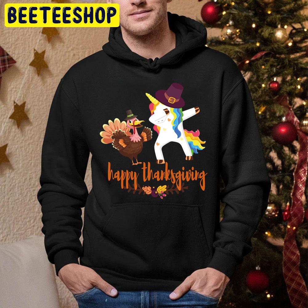 Happy Thanksgiving Dabbing Unicorn Turkey Trending Unisex Hoodie