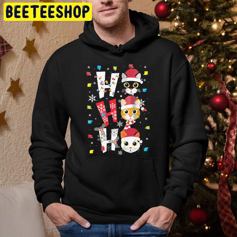 Ho Ho Ho Cute Cat Santa Hat Christmas Trending Unisex Hoodie