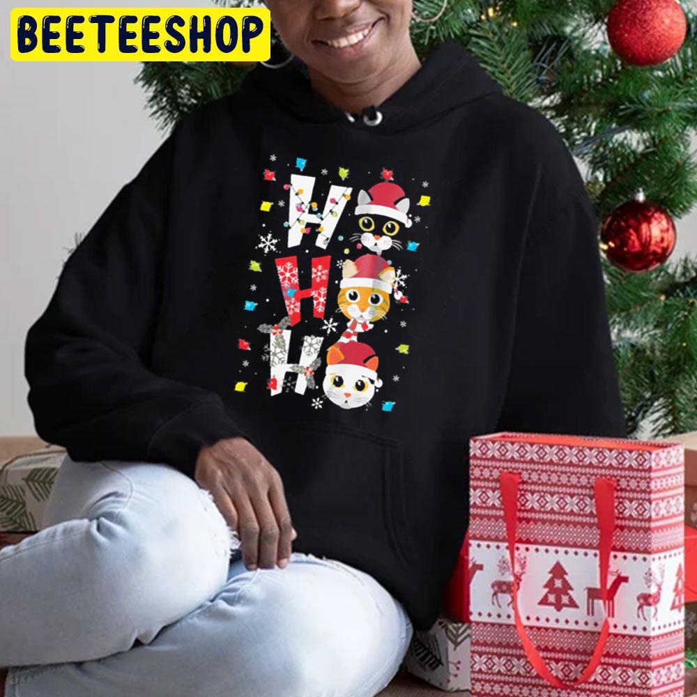 Ho Ho Ho Cute Cat Santa Hat Christmas Trending Unisex Hoodie Beeteeshop 6486