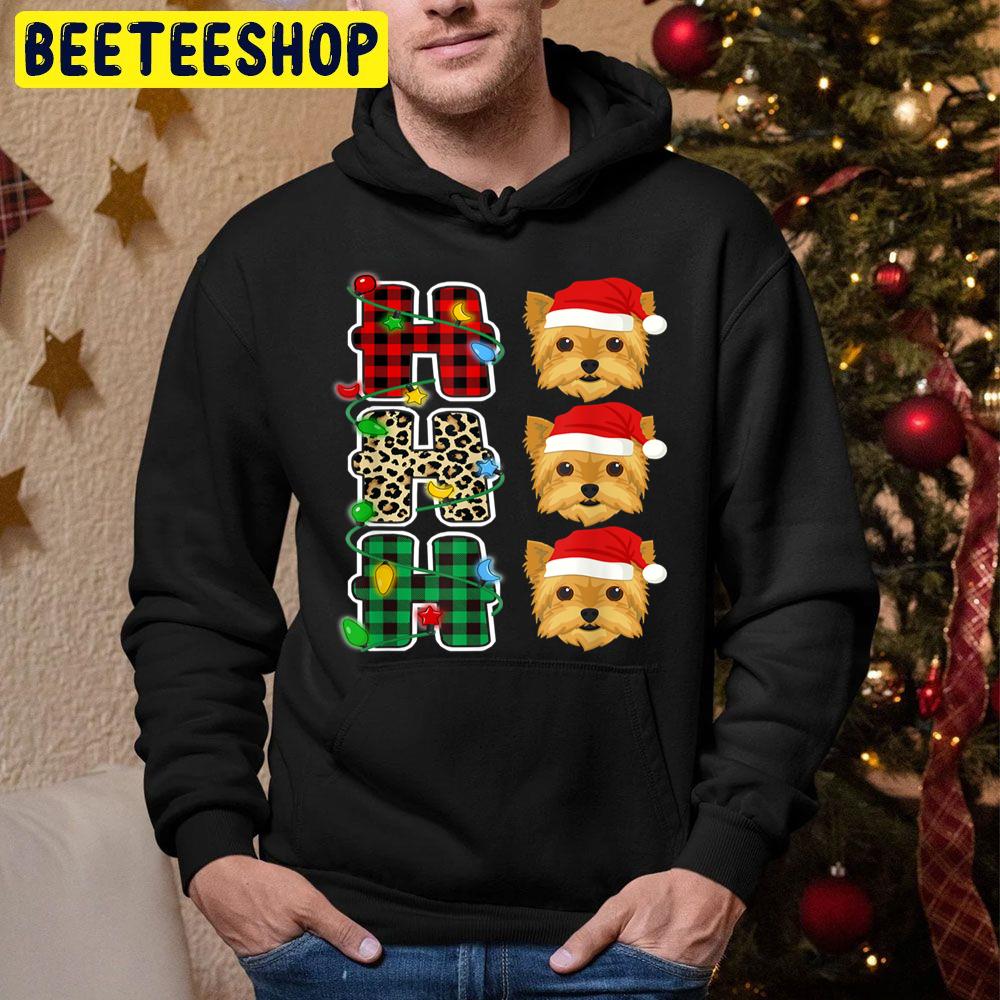 Ho Ho Ho Santa Hat Yorkie Leopard Christmas Pajama Trending Unisex Hoodie