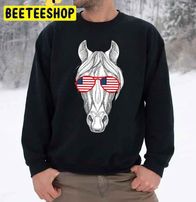 Horse Wearing American Flag Sunglasses 4th Of Trending Unisex Sweatshirt