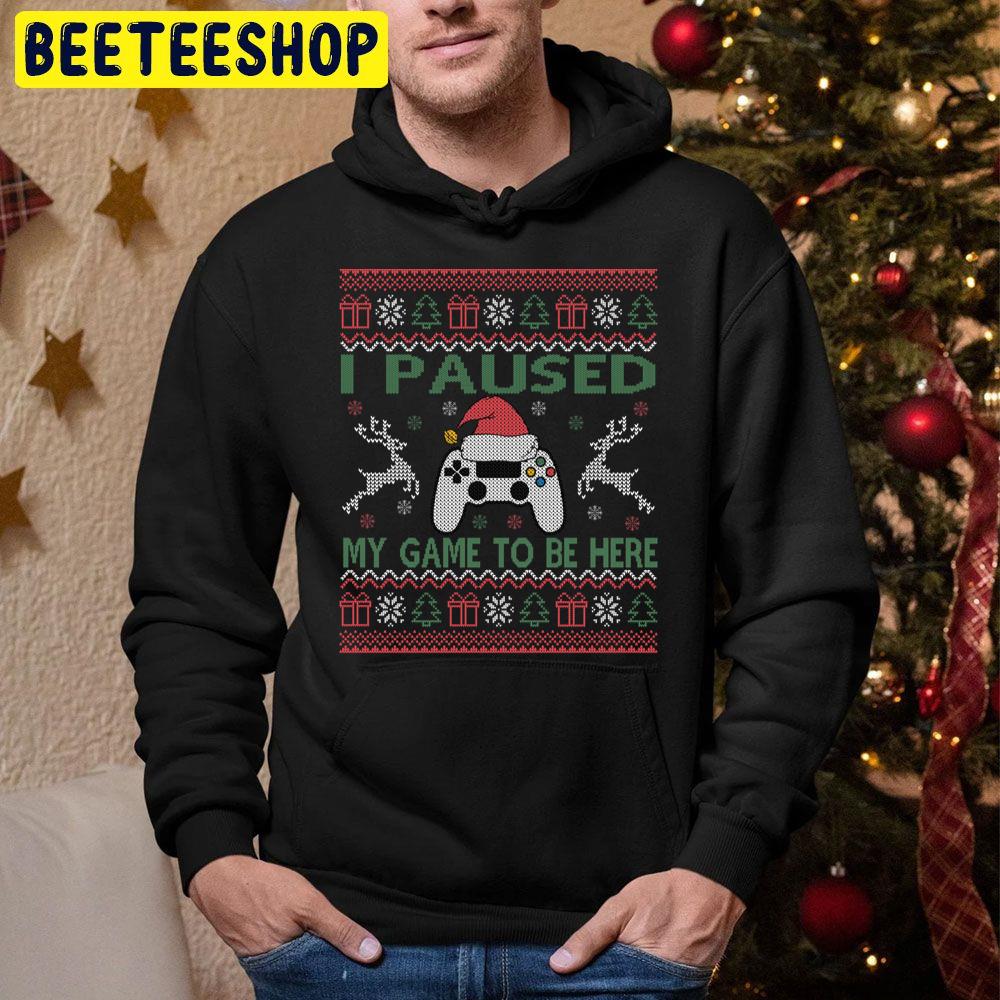 I Paused My Game To Be Here Knit Christmas Gamer Trending Unisex Hoodie