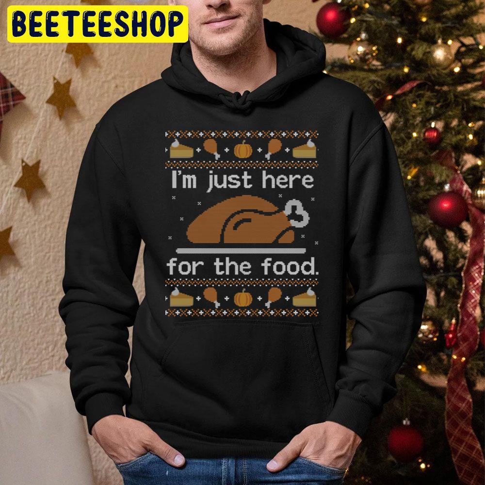 Im Just Here For The Food Thanksgiving Knit Pattern Trending Unisex Hoodie