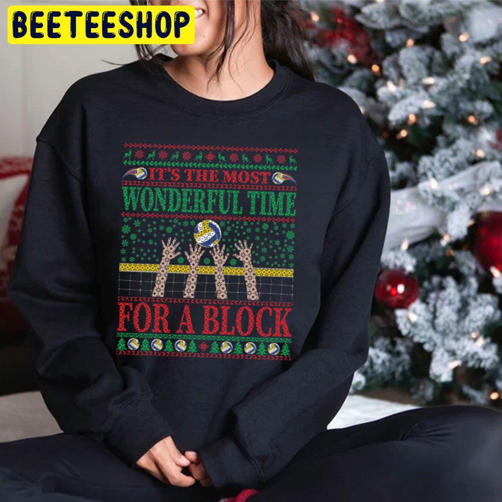 It’s The Most Wonderful Time For A Block Volleyball Quotes Knit Pattern Christmas Trending Unisex Hoodie