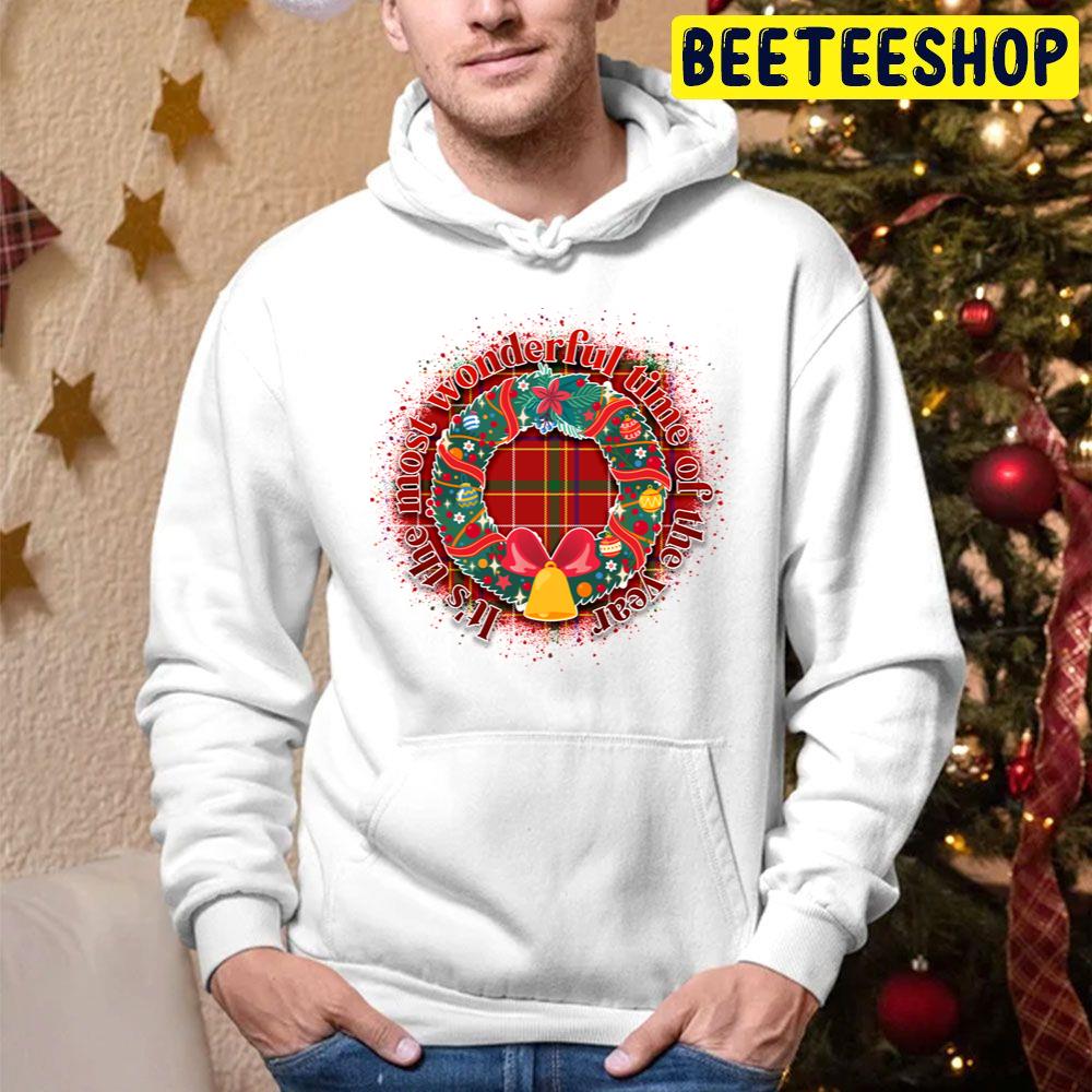 It’s The Most Wonderful Time Of The Year With Wreath And Plaid Background Trending Unisex Hoodie