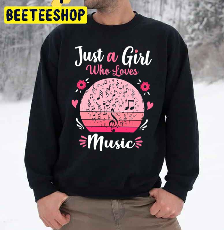 Just A Girl Who Loves Music Pink Retro Vintage Trending Unisex Sweatshirt