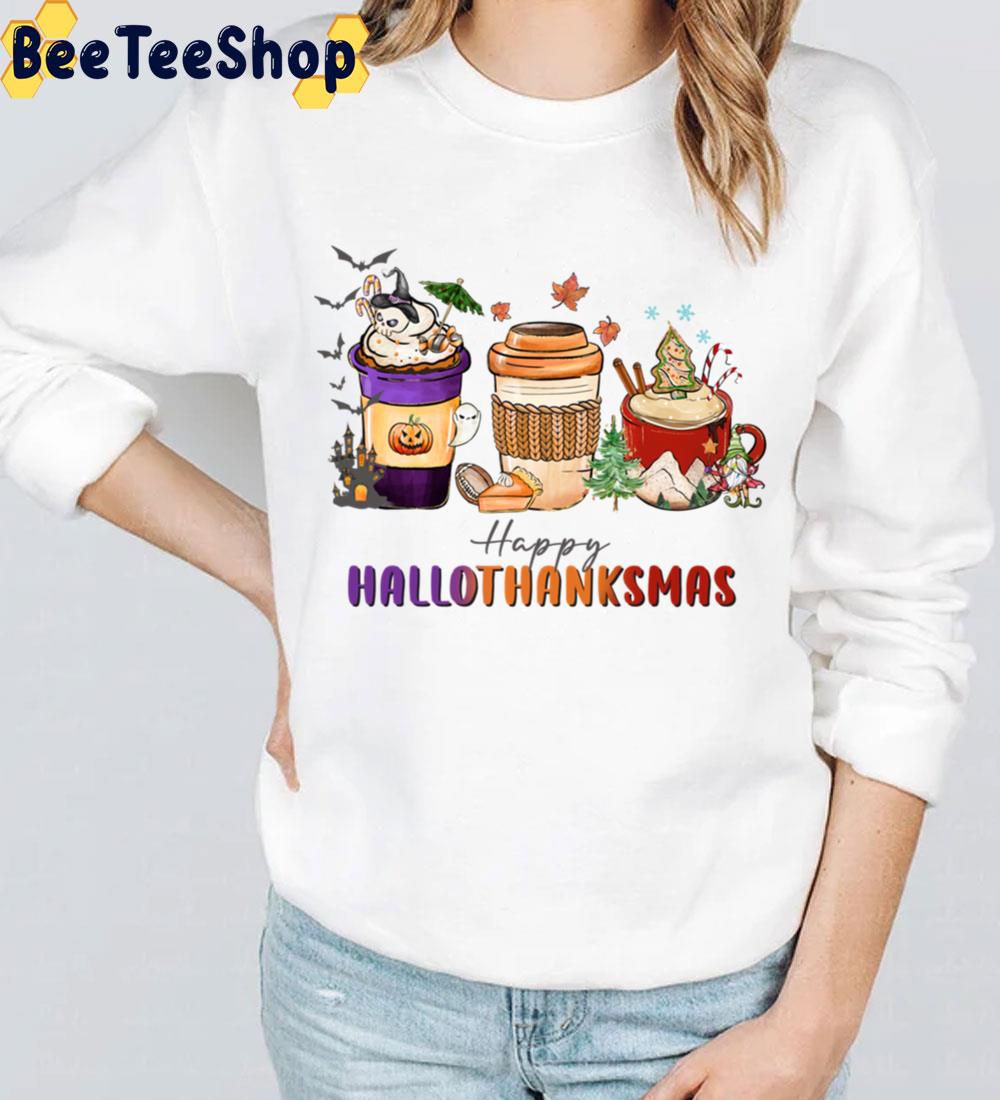 Lattle Coffee Cup Happy Hallothanksmas Retro Vintage Holidays Trending Unisex Sweatshirt