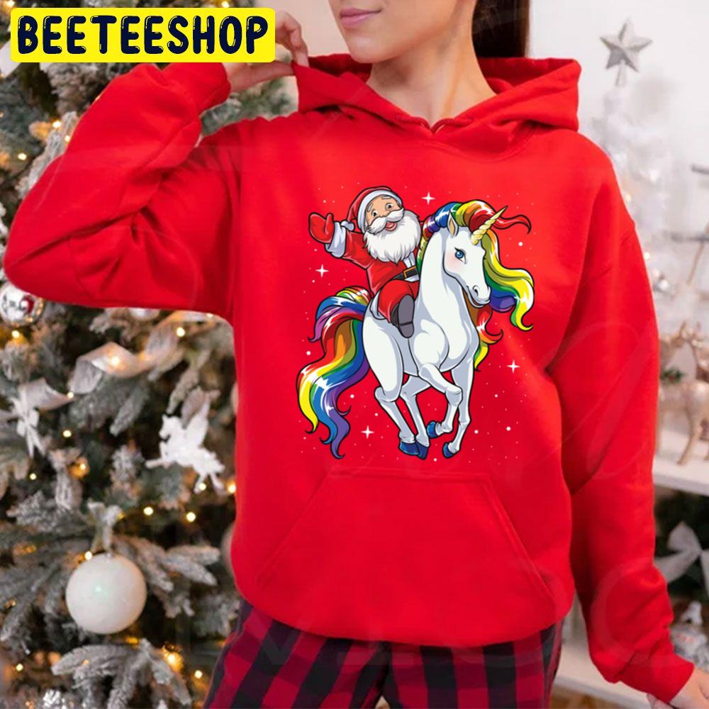 Let’s Go Santa Riding Unicorn Christmass Rainbow Space Xmass Trending Unisex Hoodie