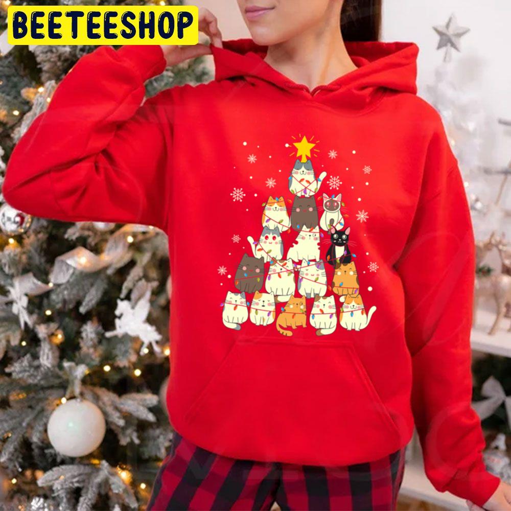 Meowy Christmas Tree Trending Unisex Hoodie