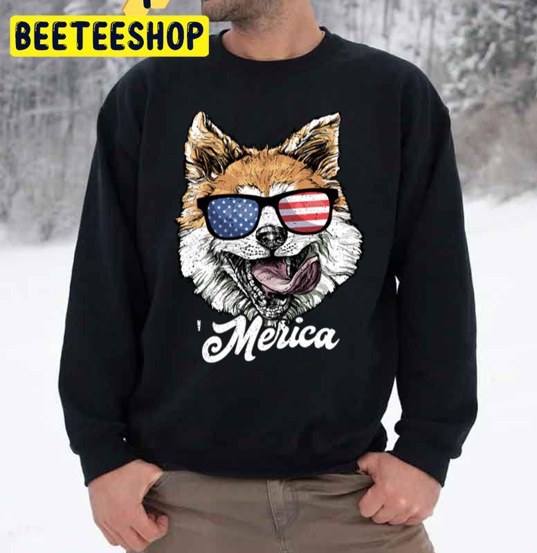 Merica Corgi Usa American Flag Sunglasses July 4th Trending Unisex Sweatshirt