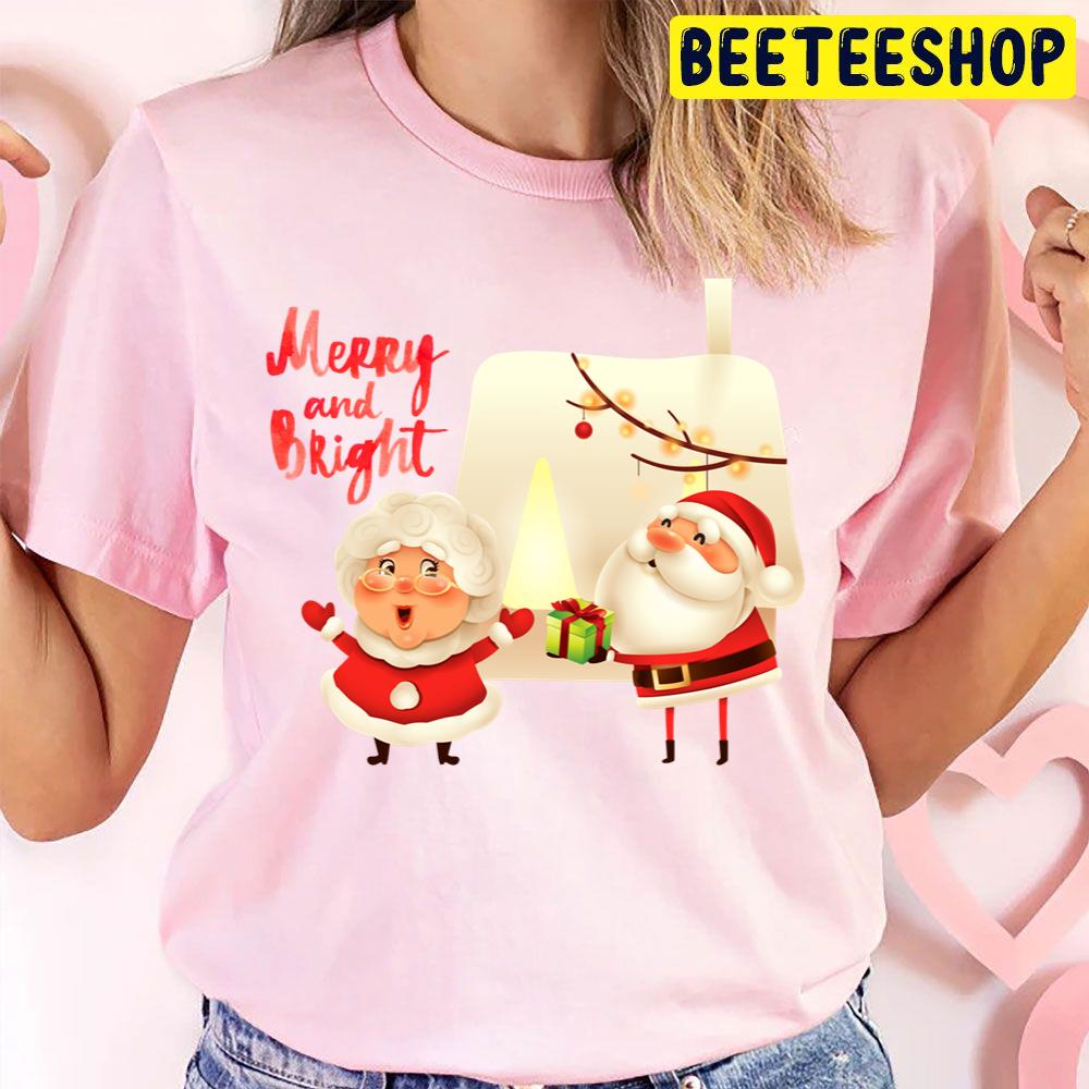 Merry And Bright Retro Vintage Pink Santa Claus Christmas Trending Unisex T Shirt